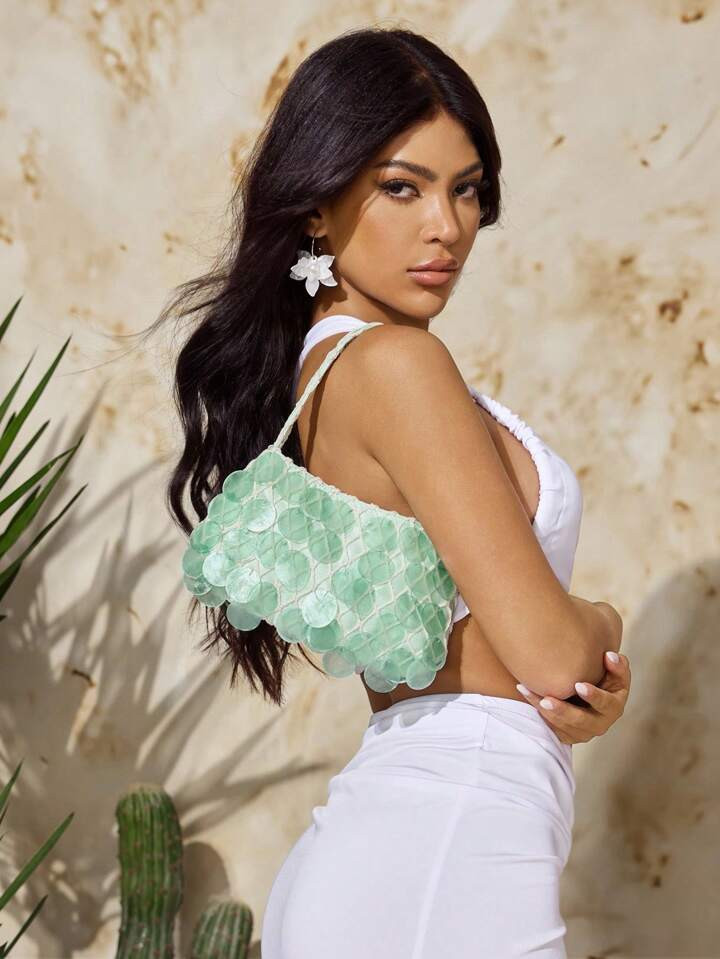 SHEIN SXY Ladies, Women Shell Pieces Top Handle Bags , Fashionable, Simple, Elegant, Versatile, For Beach,Vacation,Holiday,Summer, Seaside | SHEIN