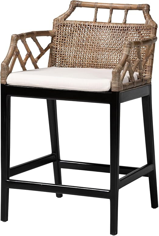 Bali & pari Abiel Natural Rattan Counter Stool with Arms and Removable Cushion – Handwoven Wick... | Amazon (US)