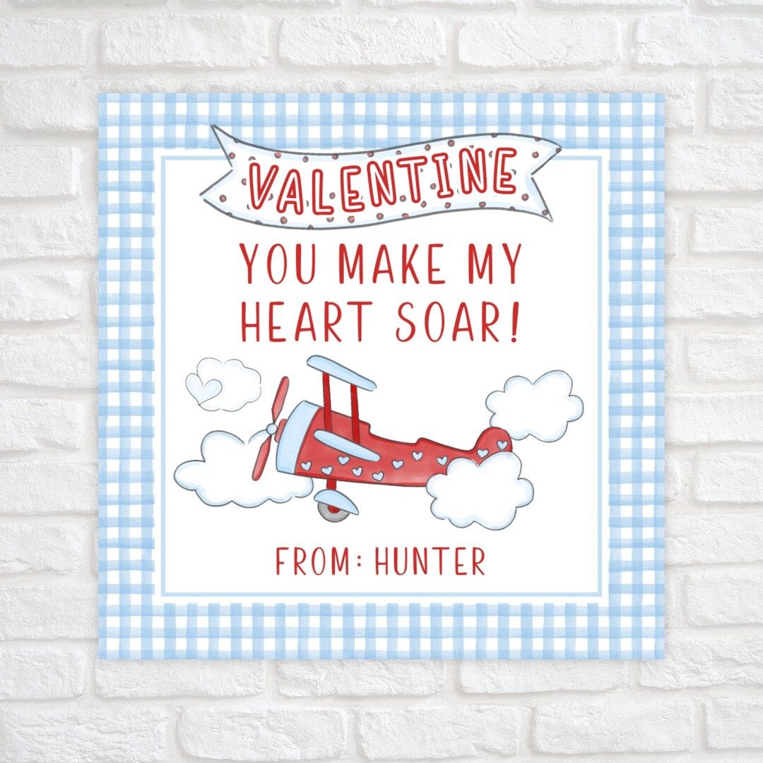 Printable Valentine Cards for Kids, Watercolor Airplane Valentine Gift Tag, Classroom Valentines,... | Etsy (US)