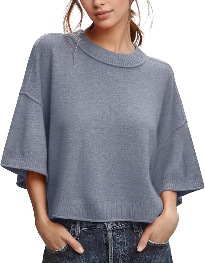 ZDC Women's Oversized Sweaters Summer 3/4 Sleeve Casual Cropped Tops Lightweight Loose Fit Knit P... | Amazon (US)