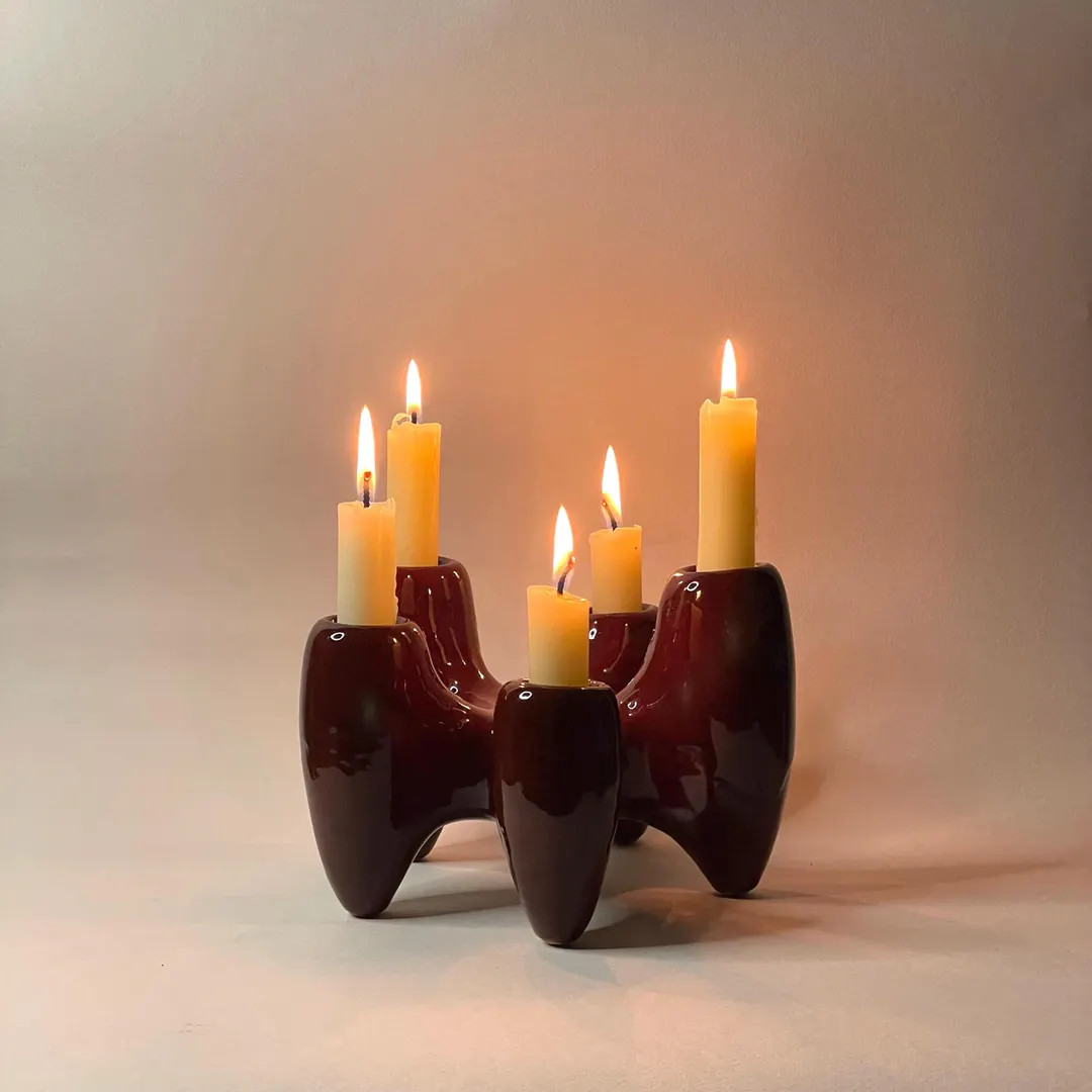 Modern Ceramic Candelabra - Sculptural Candle Holder - Burgundy Home Decor - Etsy | Etsy (Global)