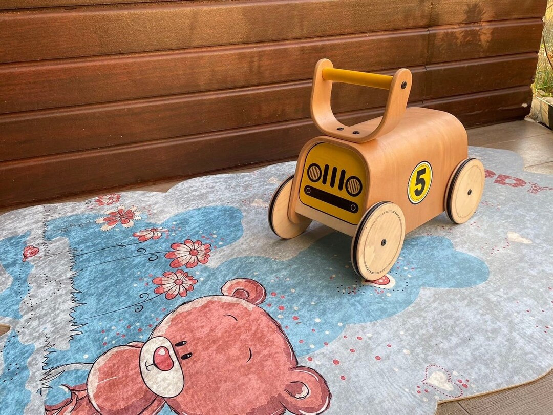 Four Wheel Car Walker for Toddler, Wooden Ride-on Racer First Step Car and Baby Walker with Stora... | Etsy (US)