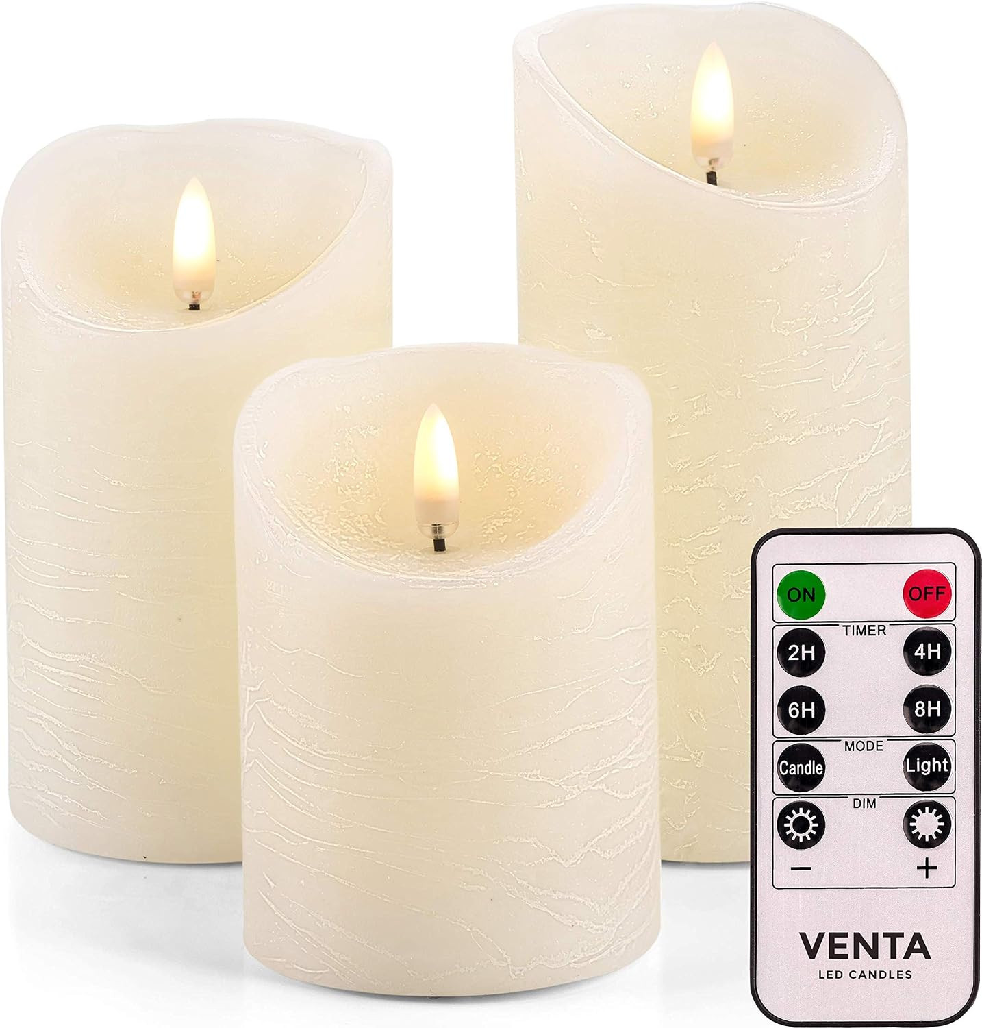 VENTA Set of 3 Realistic Flameless Ivory LED Candles with Remote Control - 4'' 5'' 6'' Electric W... | Amazon (US)