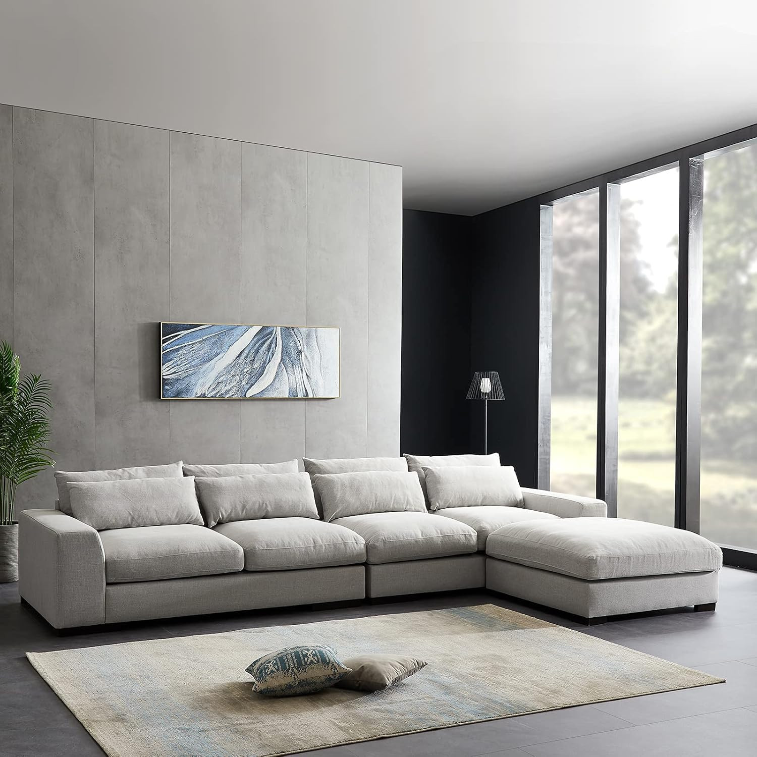 Pannow Feather Filled Sectional Sofa Couch,155 Wide Reversible L-Shaped Sofa Couch Set Sofa Chaise w | Amazon (US)