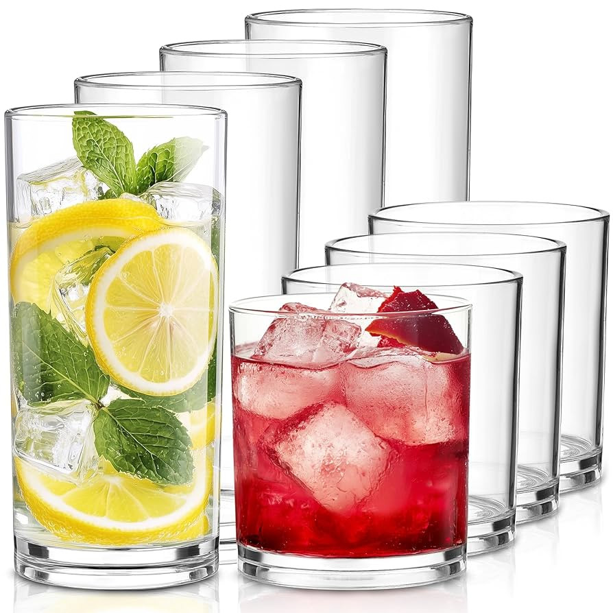 Plastic Drinking Glasses Set of 8, 14oz Rocks & 20oz Water Cups, Unbreakable Plastic Glasses Drin... | Amazon (US)