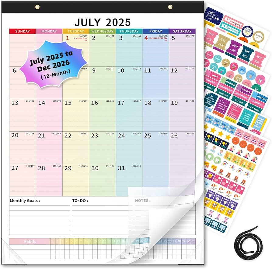 Ospelelf Large Wall Calendar 2025-2026 Calendar 22'' x 17'' Monthly Desk Calendar 18 Month Family... | Amazon (US)
