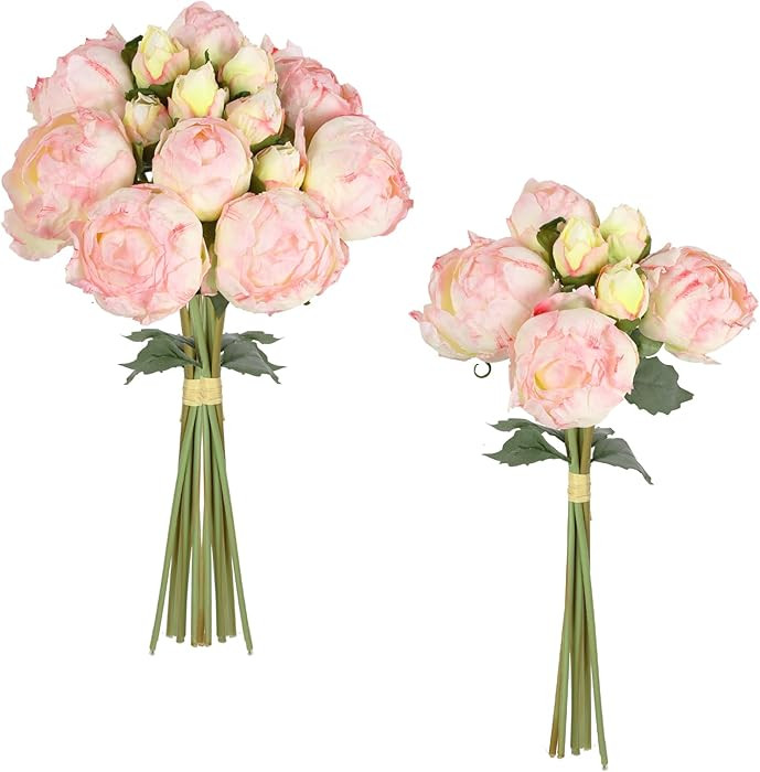IPOPU Pink Peonies Artificial Flowers 2 Bouquets Silk Peonies with Stems Real Look 14PCS Fake Pin... | Amazon (US)