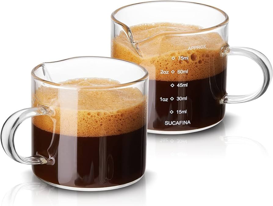 Mfacoy 2 Pack Espresso Glass Measuring Cup, 75ML Espresso Cups with Handle, Espresso Shot Glass w... | Amazon (US)