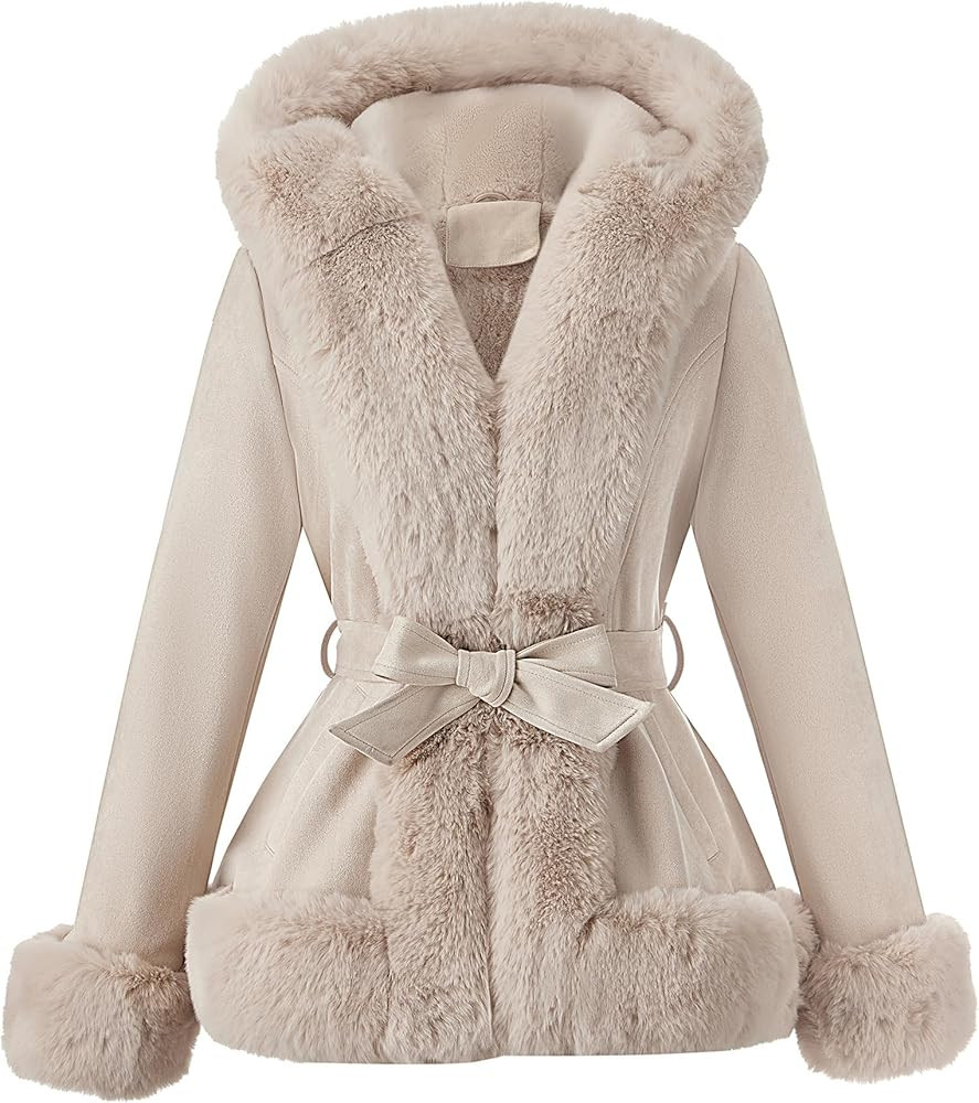 Bellivera Women's Trench Coat Faux Suede Jacket Winter Hooded Overcoat with Belt | Amazon (US)