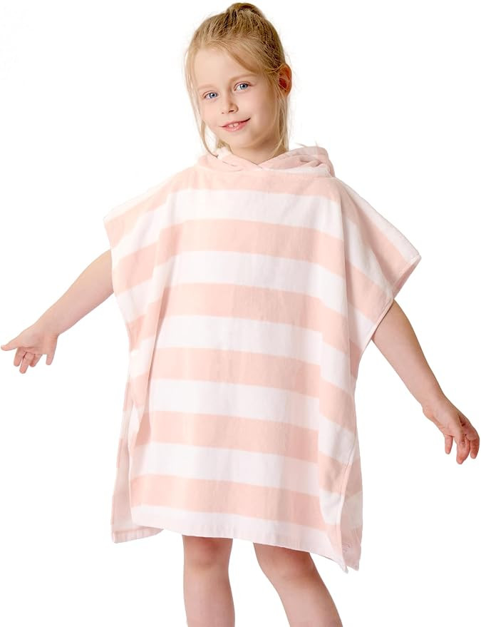 TBEZY Toddler Bath Towel Poncho Thick Cotton Striped Beach Towels for Kids Gifts (2-6, Pink) | Amazon (US)