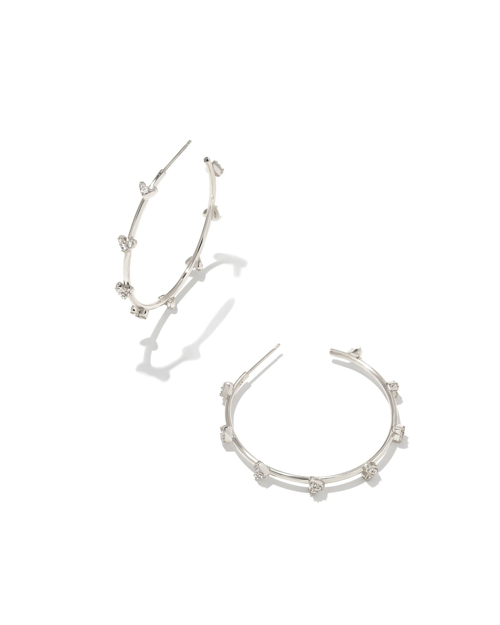 Haven Silver Crystal Heart Hoop Earrings in White Crystal | Kendra Scott