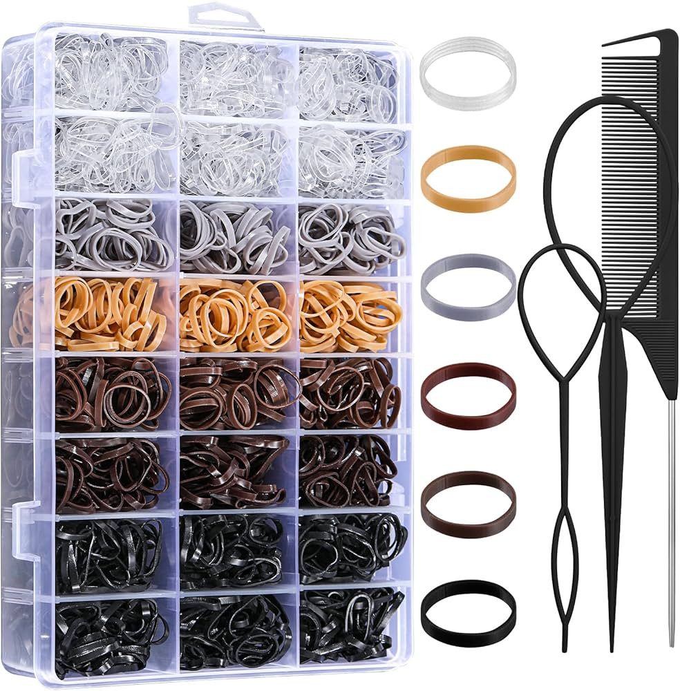 2200 Pcs Elastic Hair Ties, 6 Natural Colors Mini Rubber Bands with Hair Tail Tools and Comb, Hai... | Amazon (US)