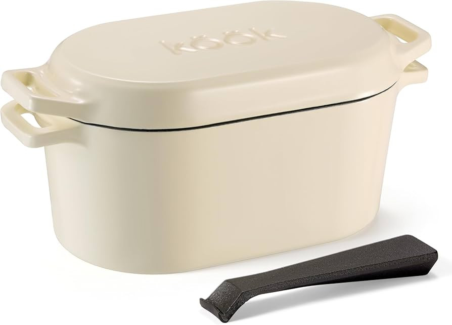 KooK Dutch Oven with Lid, Dual Handles, Enameled Cast Iron, includes Lid Lever, Great for Baking ... | Amazon (US)