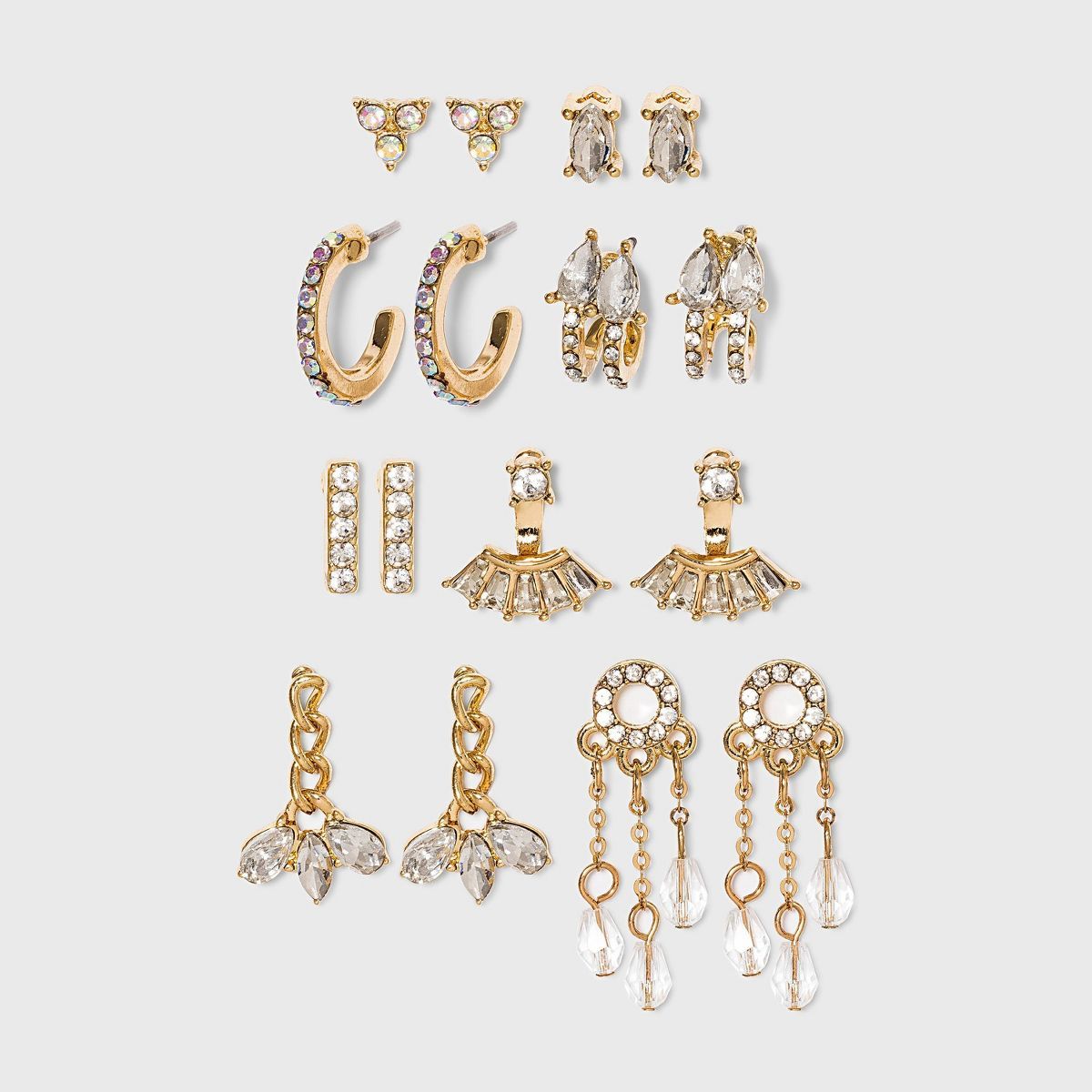 Crystal Mini Cuffs Hoops and Stud Earring Set 8pc - A New Day™ Gold | Target