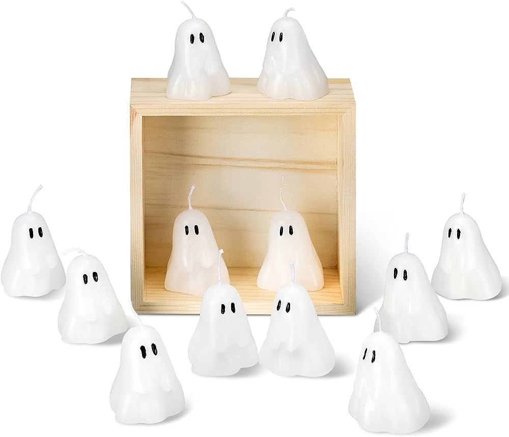 12 Pieces Ghost Halloween Candles Halloween White Fun Face Ghost Decorative Tabletop Candle Set H... | Amazon (US)