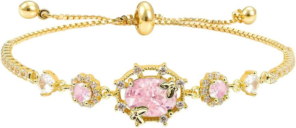 14K Gold Plated Bracelet for Women Dainty Gemstone Cubic Zirconia Bracelet Birthstone Adjustable ... | Amazon (US)