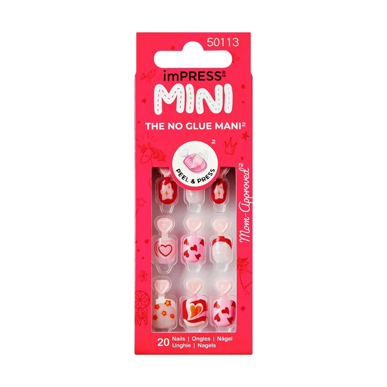 imPRESS MINI Valentine’s Day Press On Nails, ‘Little Heart’, Red, Kid Size Squoval, 21 Ct. | Walmart (US)