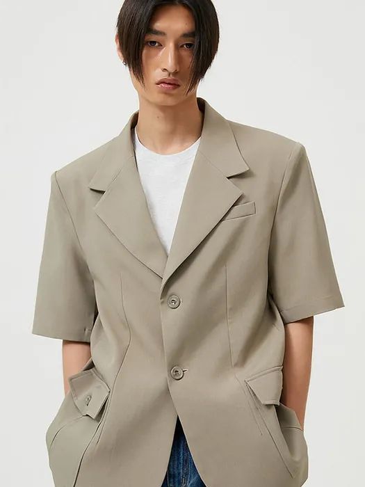 Oversized Short-Sleeve Blazer (Khaki Beige) | W Concept (US)