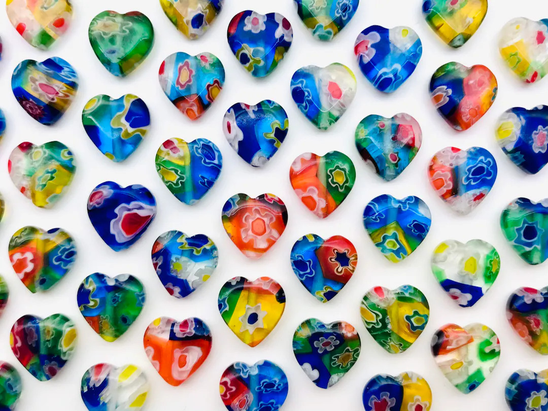10mm Colorful HEART Glass Millefiori Beads Glass Murano Lampwork Beads Glass Heart | Etsy (US)