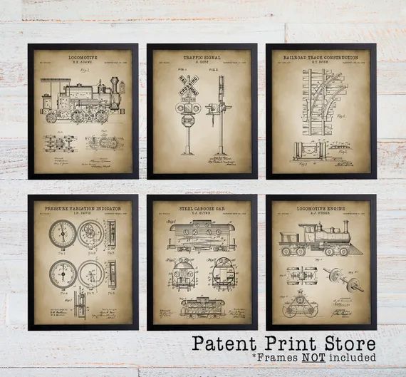 Railroad Patent Prints. Locomotive Patent Prints. Train Wall Art Prints. Vintage Trains. Train Ar... | Etsy (US)