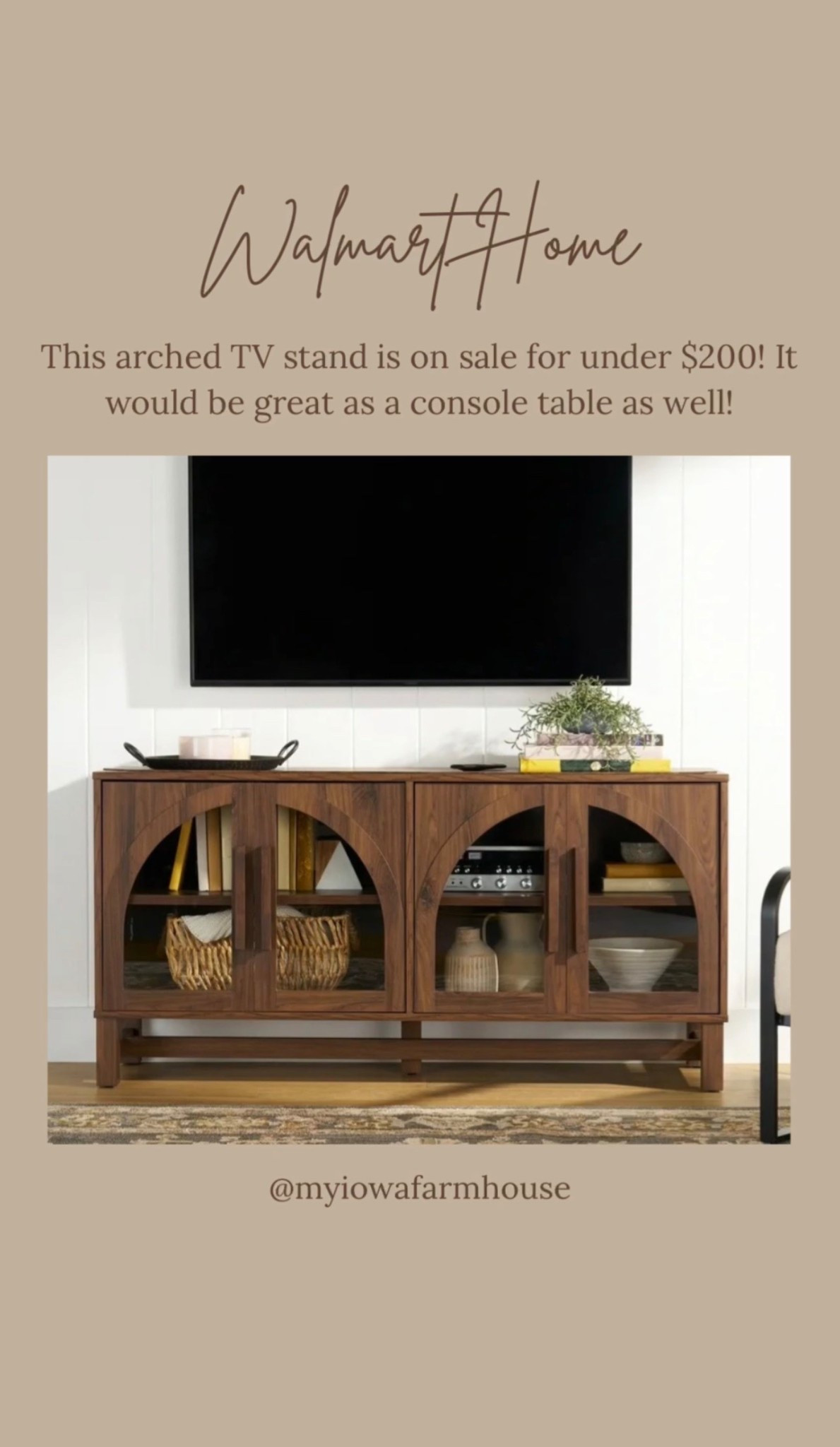 This arched cabinet is so gorgeous. It is on sale for under $200! It could be used as a TV stand, or a console table! ￼

#LTKHome