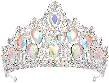 SWEETV Tiaras and Crowns for Women, Iridescent Crystal Queen Crown, Aurora Borealis Wedding Tiara fo | Amazon (US)