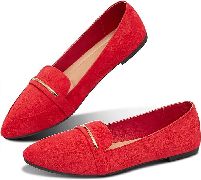 Obtaom Women's Pointy Toe Loafer Flat Comfortable Faux Suede Work Shoes,Cute Penny Loafer Slip On... | Amazon (US)