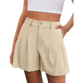 PRETTYGARDEN Womens Shorts Casual Summer Elastic High Waist Zipper Button Tailored Shorts Pleated... | Walmart (US)
