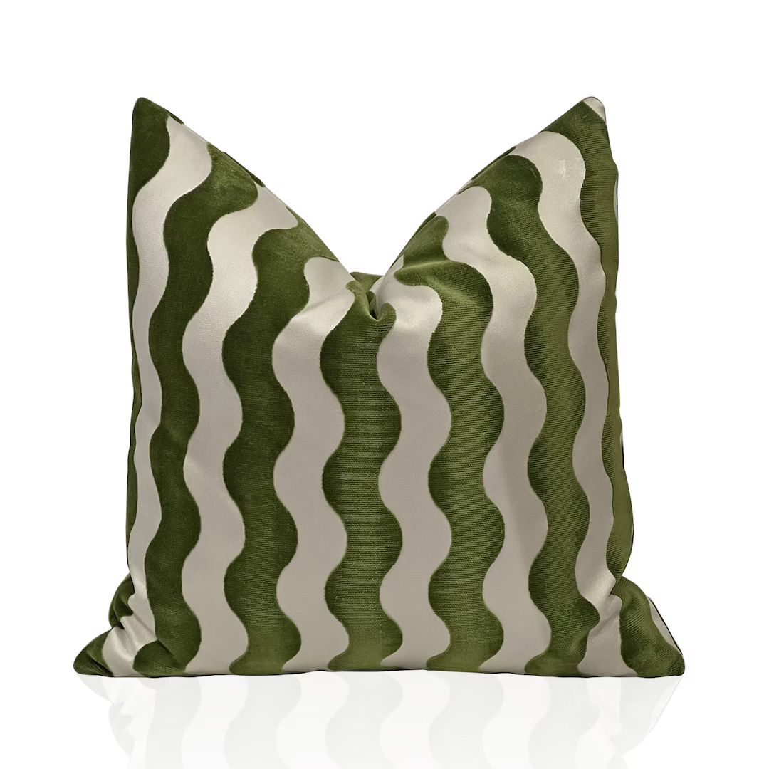 Schumacher Wave Pillow Cover in Lettuce Green, Decorative Pillows, Cut Velvet Pillows - Etsy | Etsy (US)
