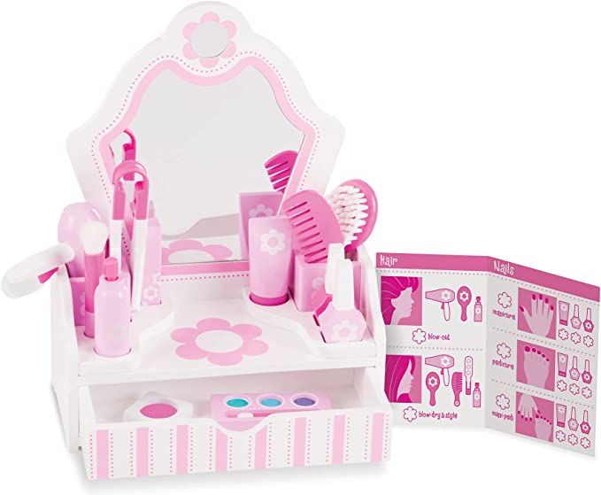 Melissa & Doug Wooden Beauty Salon Play Set With Vanity and Accessories (18 pcs) | Amazon (US)