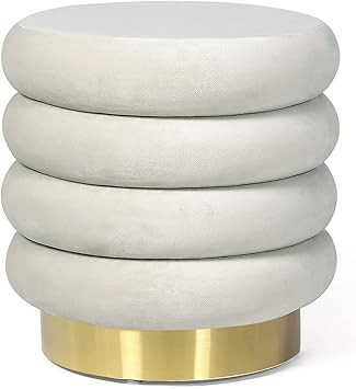 Asense Round Storage Ottoman with Removable Lid, Vanity Makeup Stool with Gold Plating Base, Mode... | Amazon (US)