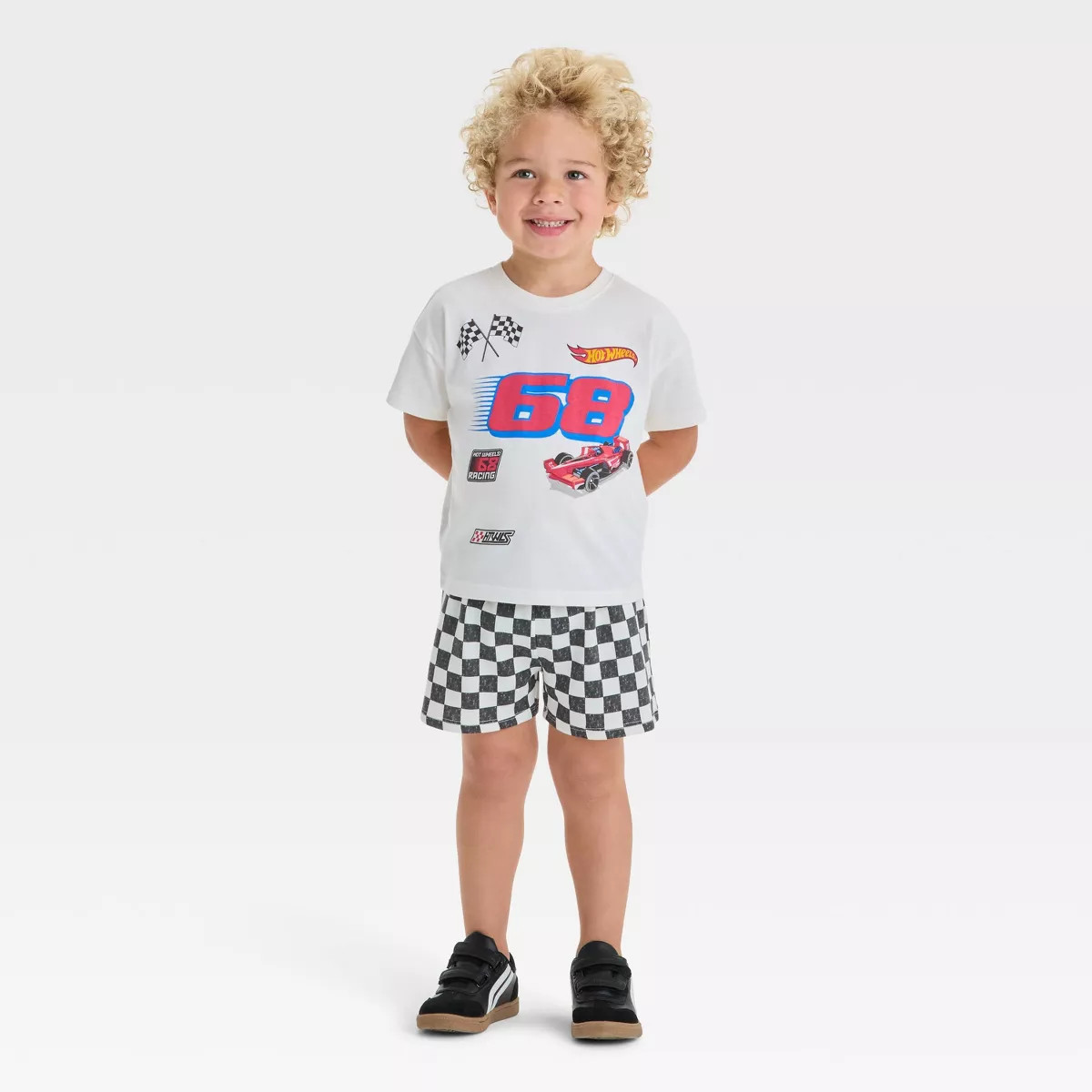 Toddler Boys' 2pc Hot Wheels T-Shirt & Checkered Shorts Set - Off-White | Target