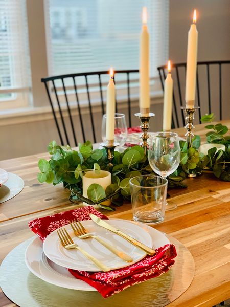 Quick and easy holiday table decor.

#christmasdecor 
#christmastablescape

#LTKSeasonal #LTKhome #LTKHoliday