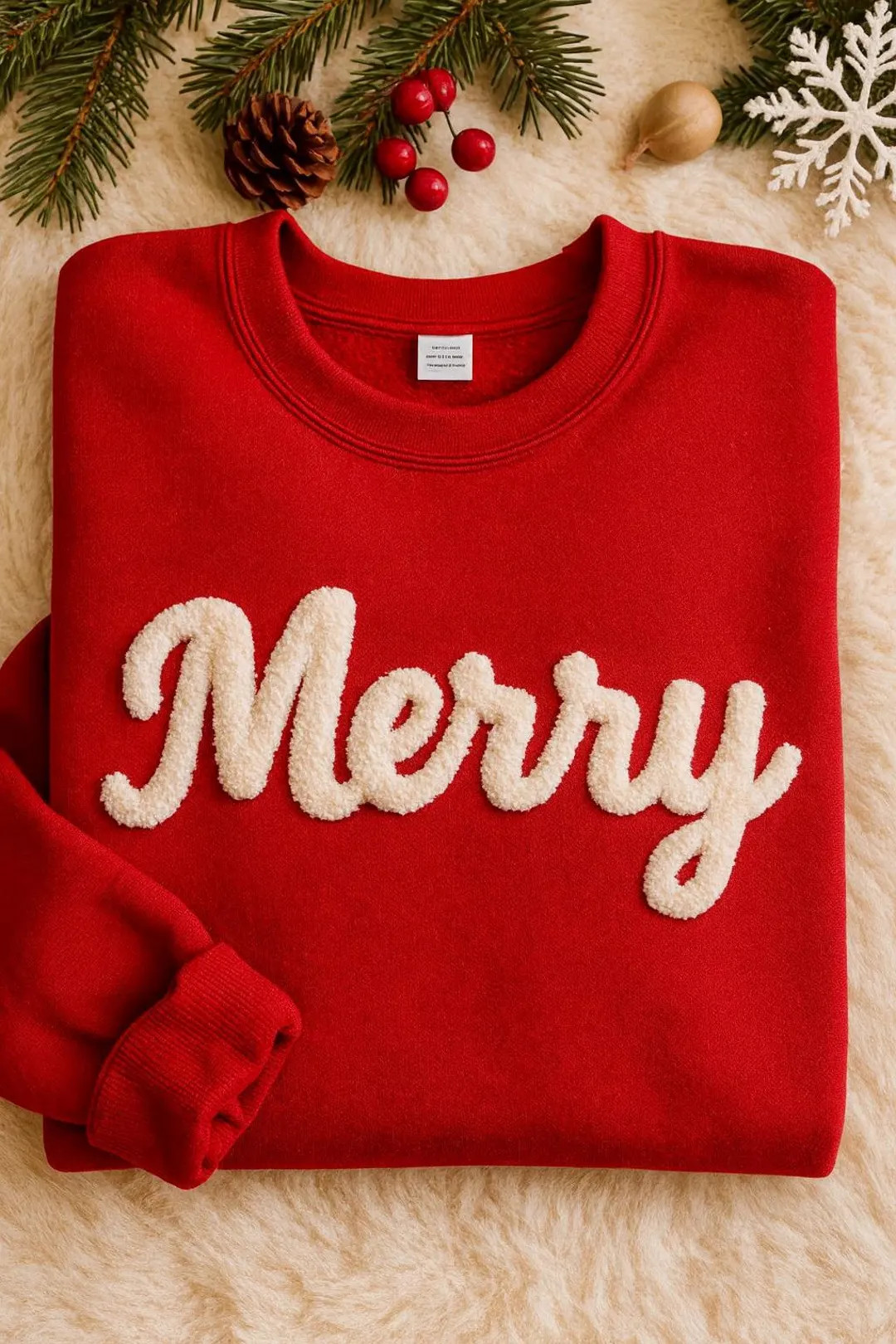 Custom Merry Chenille Yarn Embroidered Sweatshirt, Chenille Yarn Christmas Sweatshirt, Women's Ho... | Etsy (US)