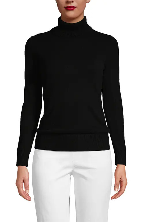 Lands' End Cashmere Turtleneck Sweater in Black at Nordstrom, Size 1 X | Nordstrom