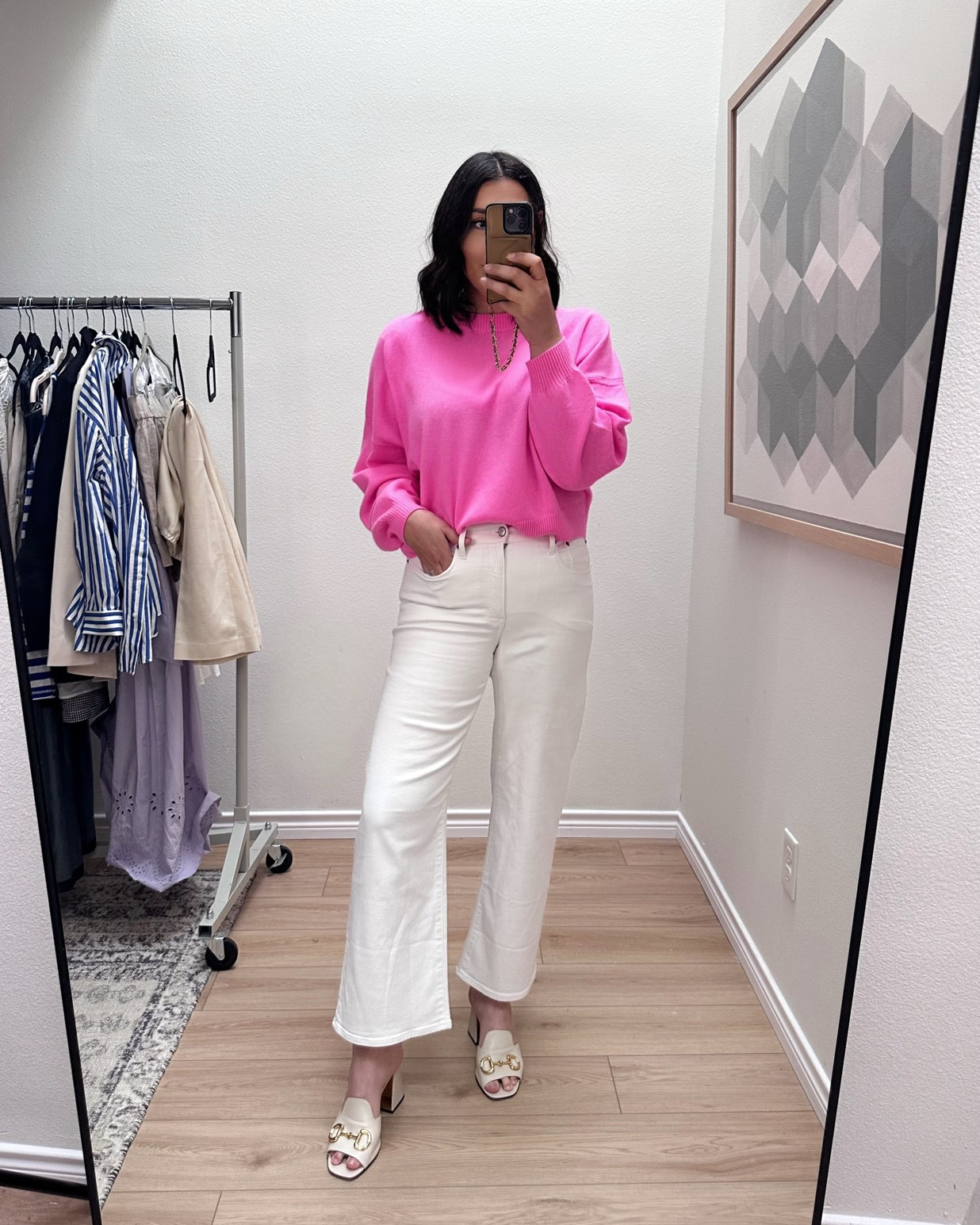 I FINALLY found a pair of white jeans I like this spring!! They check all of the boxes – loose but tailored, not cropped, actually white not off white, and non-sheer. This is THE pair, I’m telling you! 

I’m in the 30 but they run generously. If you are in between sizes, you could size down easily. Lots of stretch and SO comfortable. 10/10 recommend this pair. 

 