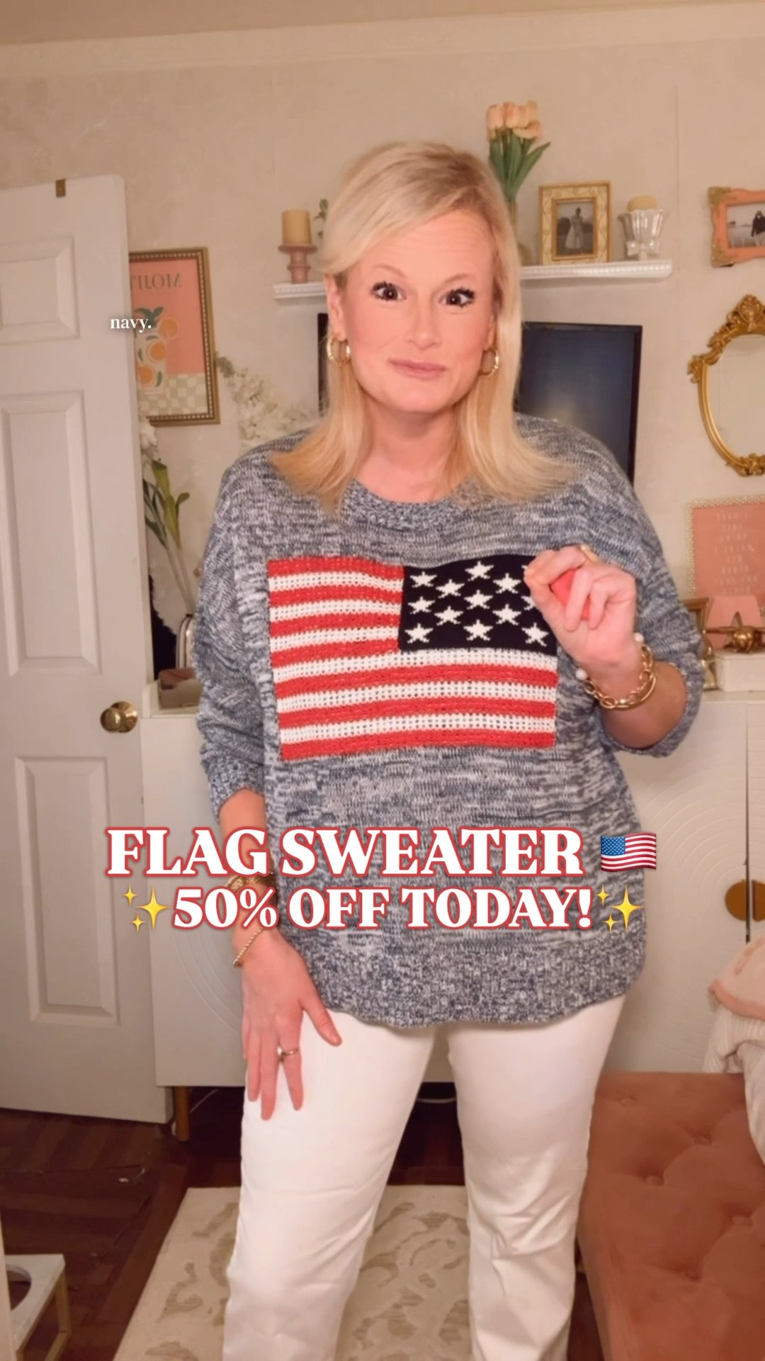 Ralph Lauren flag sweater look for less, Old Navy flag sweater, Memorial Day outfit

This flag sweater is 50% off today, and if you love that classic Ralph Lauren Americana look, this is one of those cart-immediately pieces.

The Ralph Lauren flag sweater look is iconic, but this Old Navy version gives you the same coastal Americana energy for way less. The flag graphic, relaxed fit, soft blue knit, crew neckline, long sleeves, and easy throw-on shape make it feel like the kind of sweater you’ll wear all summer: over white jeans, denim shorts, linen pants, swim coverups, or tossed over your shoulders for that preppy East Coast summer look.

I sized up to a large for a roomier fit. It’s 100% cotton, machine washable, and currently 50% off during Old Navy’s sitewide sale, which ends tonight.

This is perfect for Memorial Day outfits, Fourth of July outfits, beach nights, lake weekends, boat days, coastal vacations, fireworks, cookouts, summer travel, New England summer outfits, and casual red white and blue looks that still feel polished.

If you’re searching for Ralph Lauren flag sweater, Ralph Lauren sweater look for less, flag sweater women, Americana sweater, Old Navy sweater, Old Navy finds, Memorial Day outfit, Fourth of July outfit, 4th of July outfit, red white and blue outfit, patriotic outfit women, coastal style women, preppy summer outfit, New England summer style, East Coast summer outfit, summer sweater, cotton sweater women, beach sweater, lake weekend outfit, or affordable designer look for less, this is the one I’d grab before the sale ends.

#LTKFindsUnder50 #OldNavyFinds #FlagSweater #RalphLauren #LookForLess #MemorialDayOutfit #FourthOfJulyOutfit #AmericanaStyle #PreppyStyle #CoastalStyle

#LTKSaleAlert #LTKSeasonal #LTKTravel