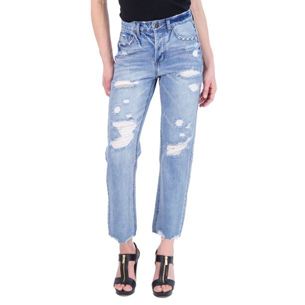 Gogo Jeans Juniors Destructed Straight Leg Jean - Walmart.com | Walmart (US)