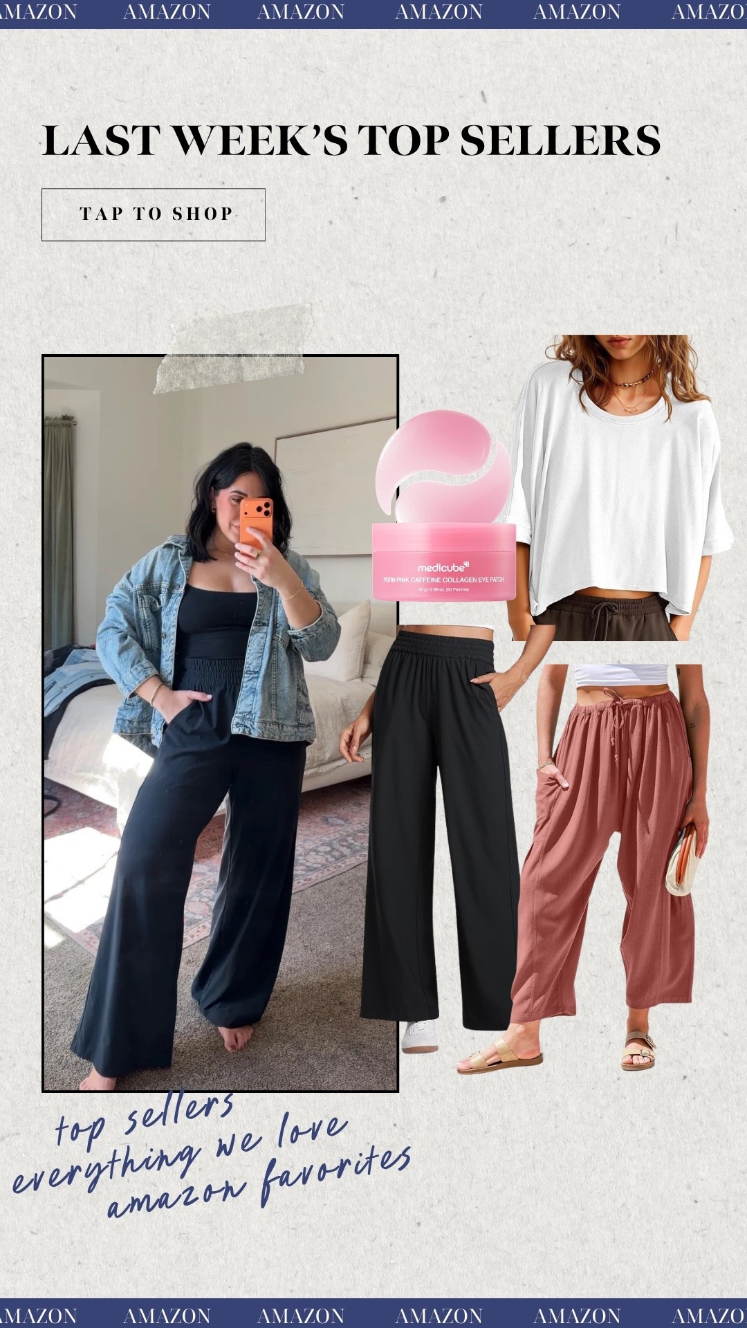 Last weeks top Amazon sellers! Eye/face collagen caffeine patches, $9 FP inspired Amazon tee, wide leg Crz yoga pants & my most worn linen pants for spring/summer!

#LTKMidsize #LTKSeasonal #LTKSaleAlert