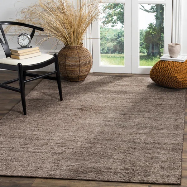 Stone Wash Hand Knotted Viscose/Cotton Solid Color Rug in Gray | Wayfair North America