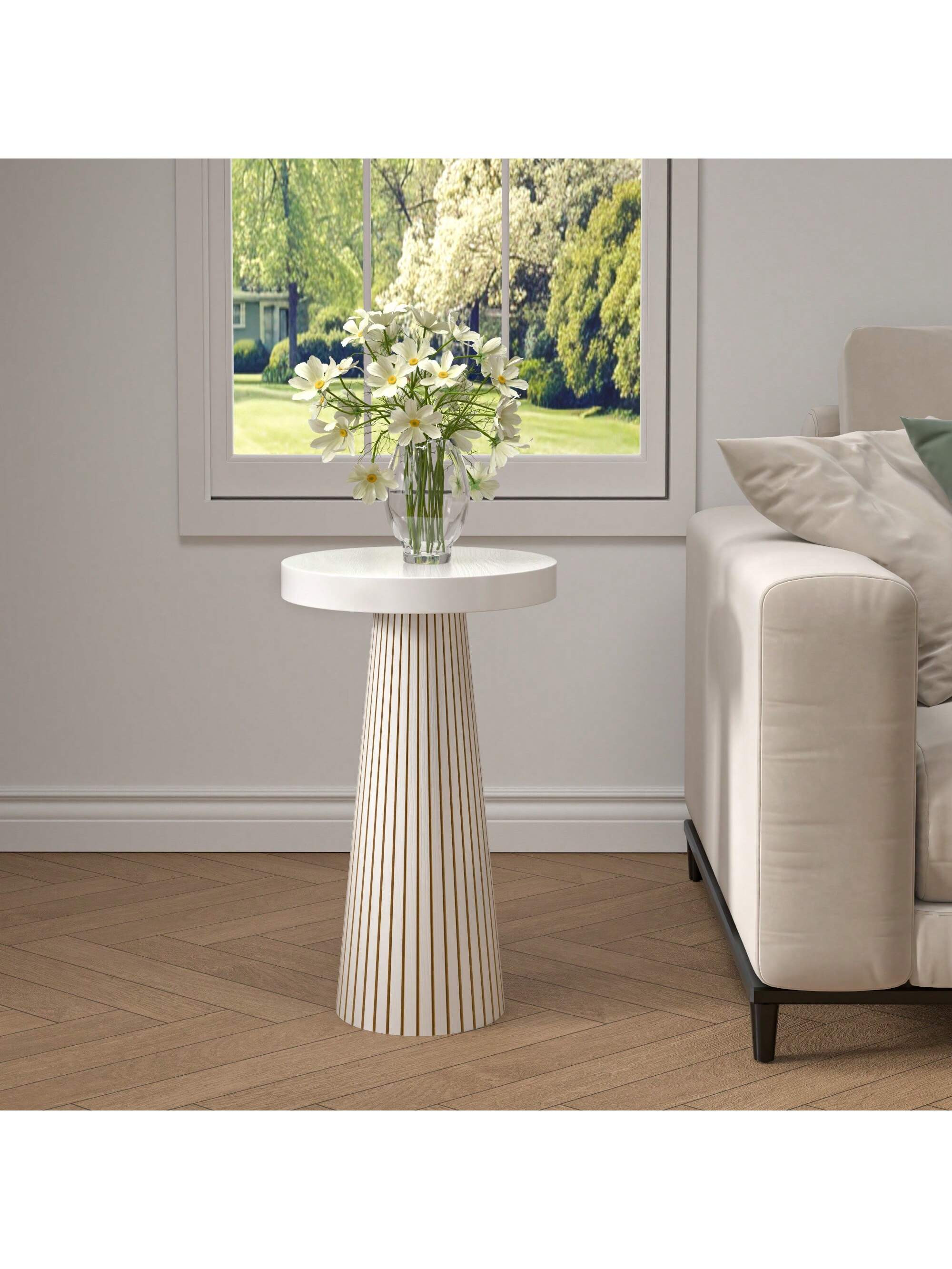 Round Fluted Accent Pedestal Side Table, End Table, Drink Table Small Accent Table For Living Roo... | SHEIN