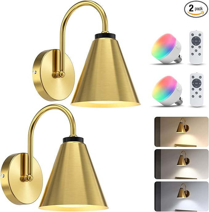 NIORSUN Battery Operated Wall Sconce Set of 2,Rechargeable Wall Lights with Remote Control 3 Colo... | Amazon (US)