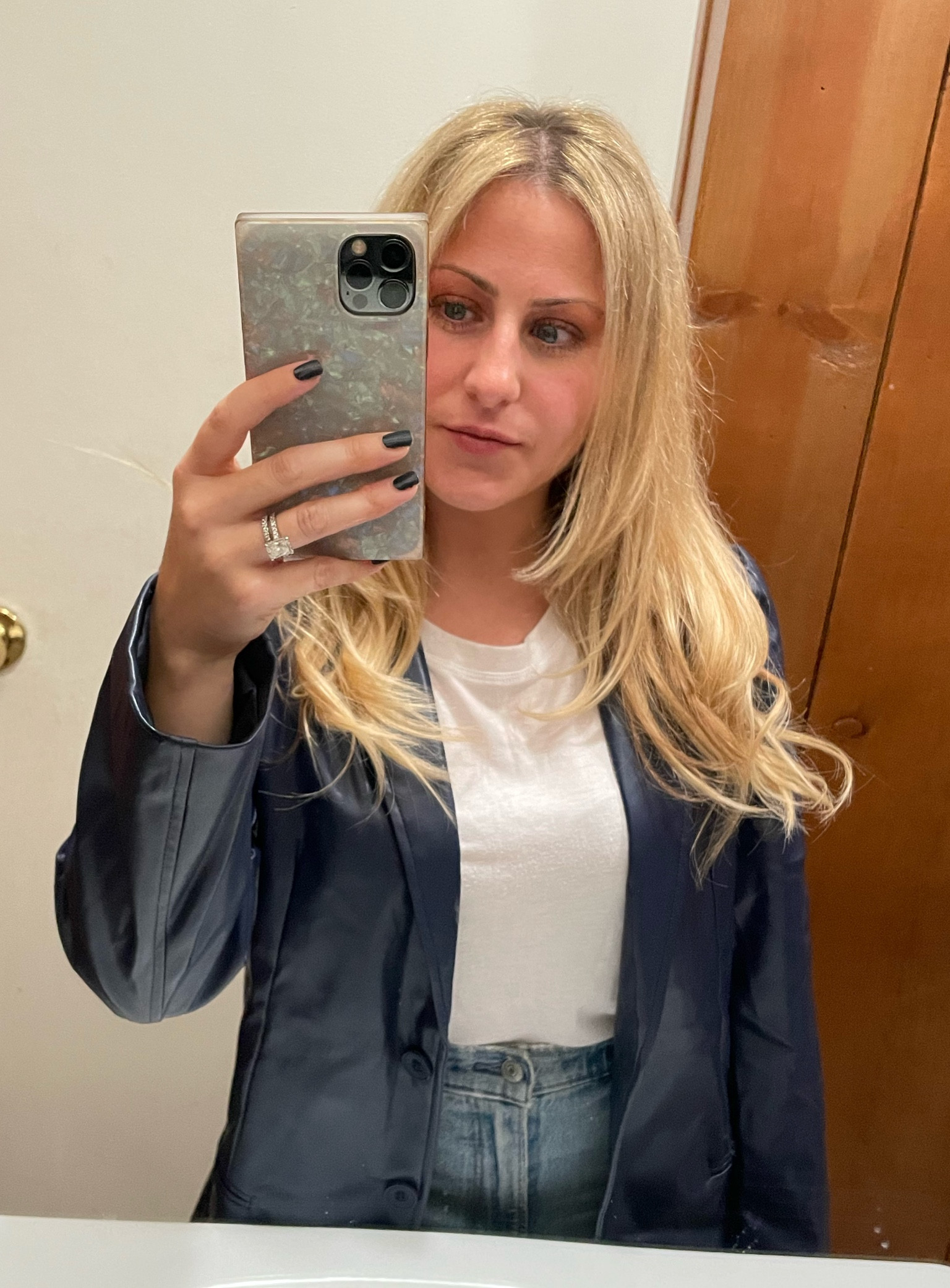 navy leather blazer + nails

#LTKworkwear #LTKunder100 #LTKstyletip