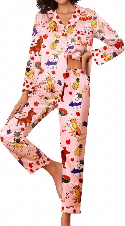 Ekouaer Silk Pajamas Striped Animal Print Satin Pj Sets Button Down Long Sleeve Silky Pjs Sleepwe... | Amazon (US)