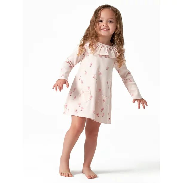 Modern Moments by Gerber Baby & Toddler Girl Ribbed Ruffle Collar Dress with Pockets (12M - 5T) -... | Walmart (US)
