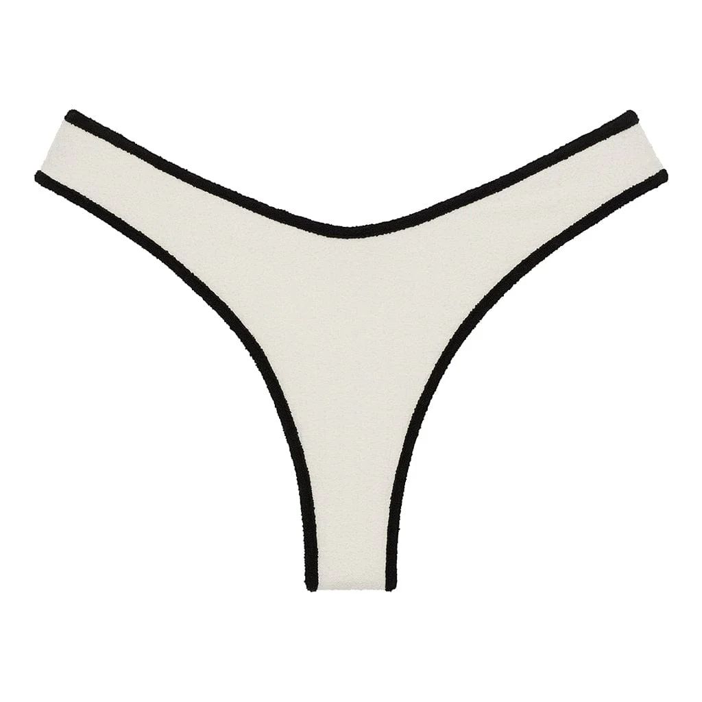 Cream (Black Binded) Terry Rib Added Coverage Lulu Bikini Bottom | Montce