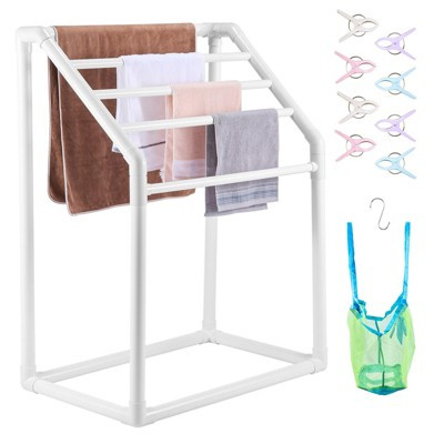 Outdoor Pool Towel Rack Freestanding 5 Bar PVC Towel Holder with Clips Storage Bag Hook White UV Rust Resistant 51 Inch | Target