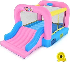 Amazon.com: Valwix Pink Inflatable Bounce House with Blower & Wide Slide for 3-10 yrs Kids, Bounc... | Amazon (US)