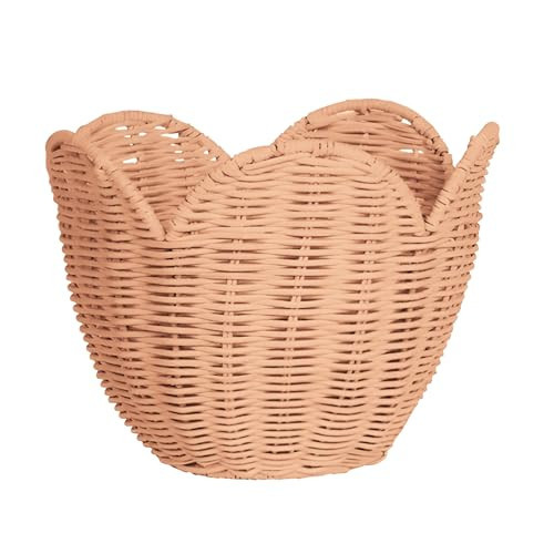 Handwoven Scalloped Basket, Scalloped Wicker Basket, Scalloped Edge Basket for Home Organization, Hand Woven Shelf Decorative Basket for Living Room, Bathroom, Nursery (Light Pink, M-9.06 * 7.09IN) | Amazon (US)