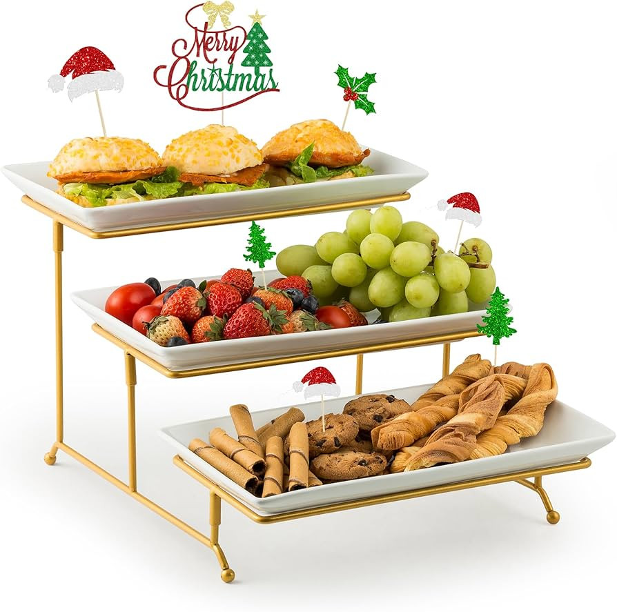 YHOSSEUN Large 3 Tier Serving Tray with Serving Stand, Serving Dishes for Entertaining, Tiered Se... | Amazon (US)